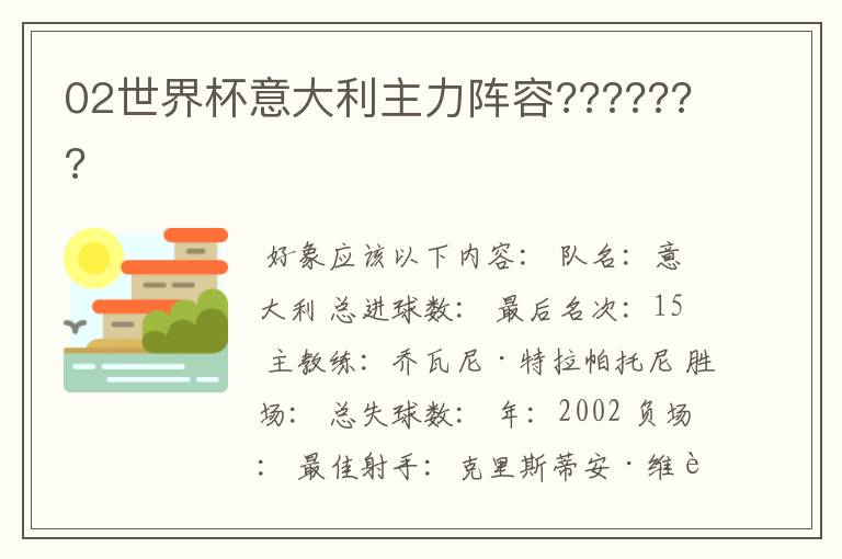 02世界杯意大利主力阵容???????