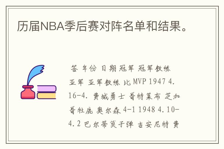 历届NBA季后赛对阵名单和结果。