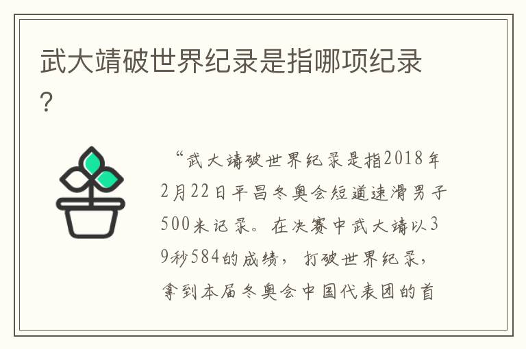 武大靖破世界纪录是指哪项纪录？