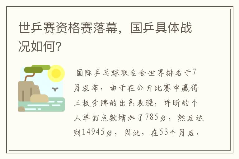 世乒赛资格赛落幕，国乒具体战况如何？