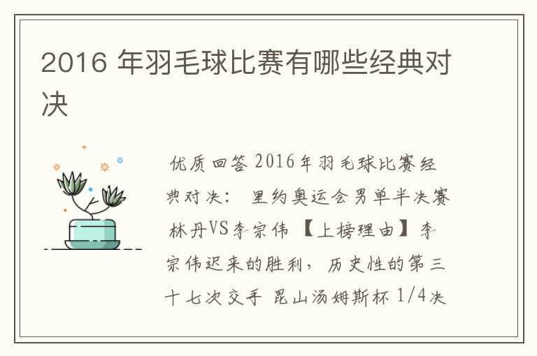 2016 年羽毛球比赛有哪些经典对决