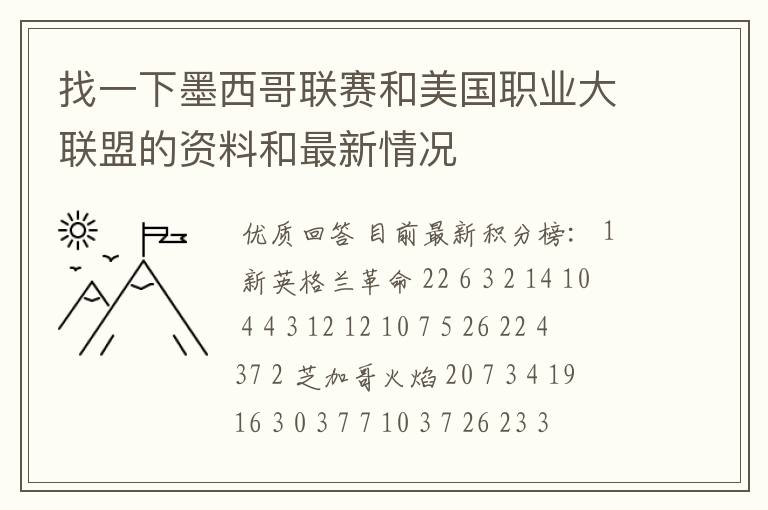 找一下墨西哥联赛和美国职业大联盟的资料和最新情况