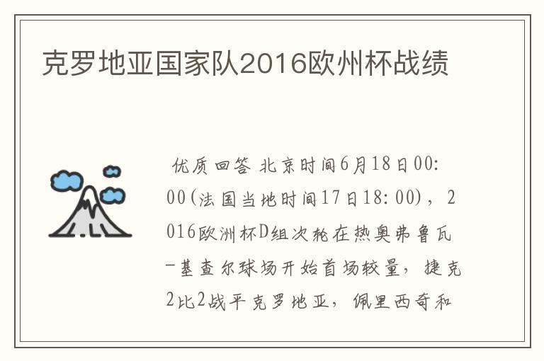 克罗地亚国家队2016欧州杯战绩