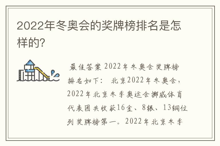 2022年冬奥会的奖牌榜排名是怎样的？