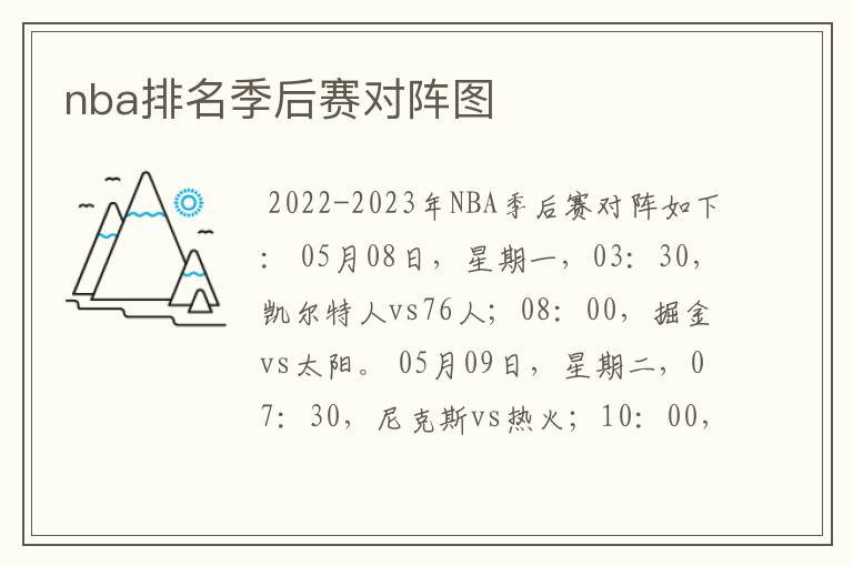 nba排名季后赛对阵图