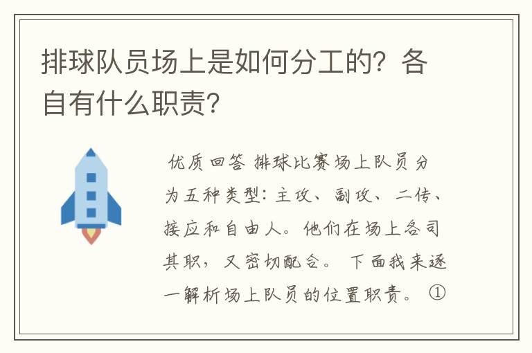 排球队员场上是如何分工的？各自有什么职责？