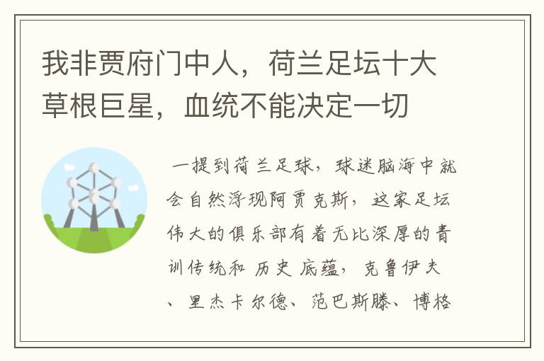 我非贾府门中人，荷兰足坛十大草根巨星，血统不能决定一切