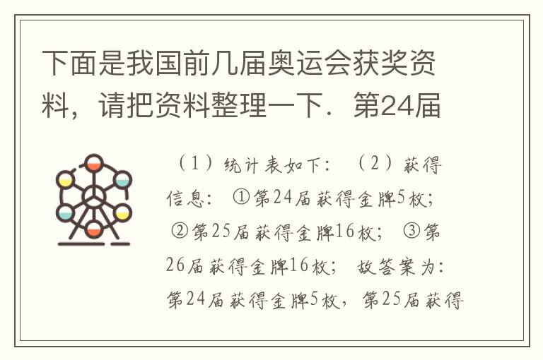 下面是我国前几届奥运会获奖资料，请把资料整理一下．第24届：金牌5枚、银牌17枚、铜牌25枚；第25届：金