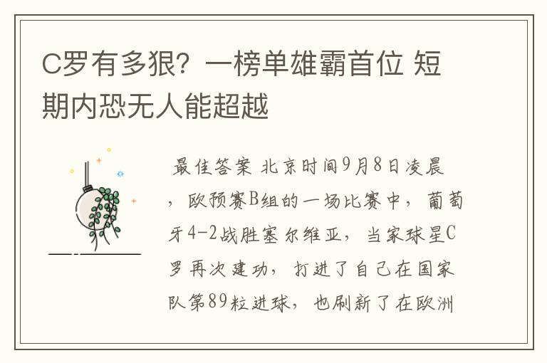 C罗有多狠?一榜单雄霸首位 短期内恐无人能超越