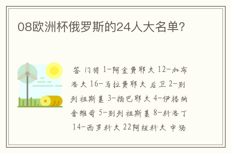 08欧洲杯俄罗斯的24人大名单？