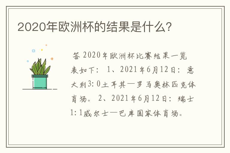 2020年欧洲杯的结果是什么？