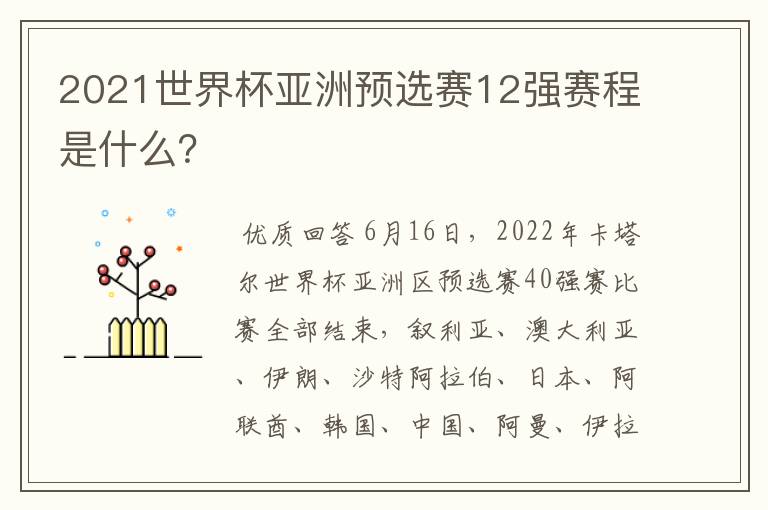 2021世界杯亚洲预选赛12强赛程是什么？