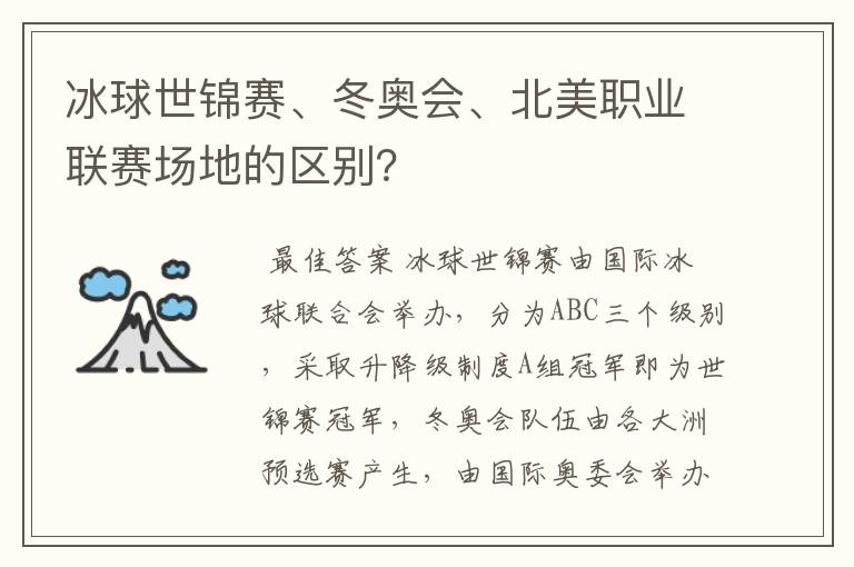 冰球世锦赛、冬奥会、北美职业联赛场地的区别?