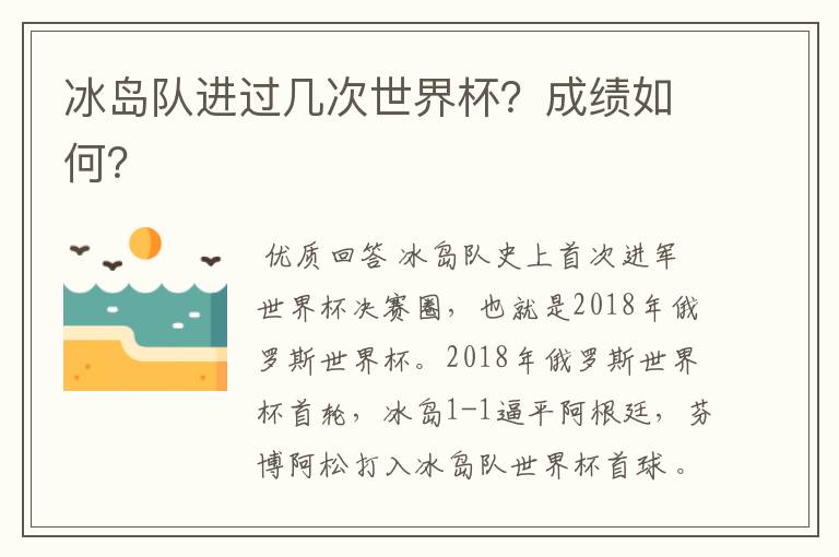 冰岛队进过几次世界杯？成绩如何？