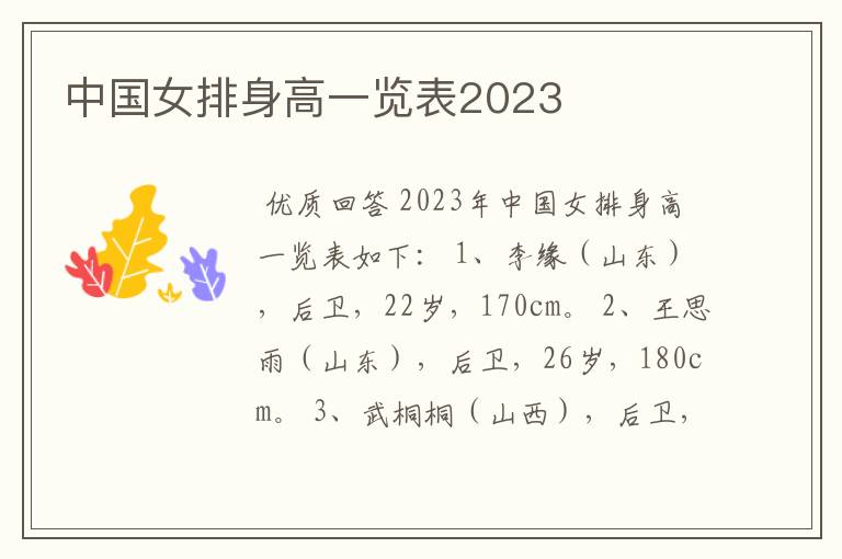 中国女排身高一览表2023