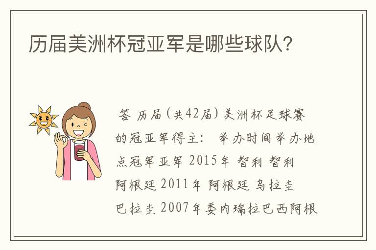 历届美洲杯冠亚军是哪些球队？