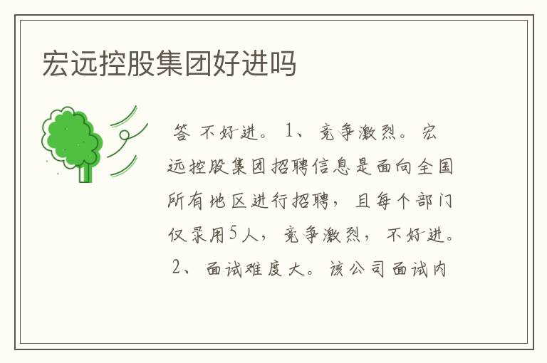 宏远控股集团好进吗