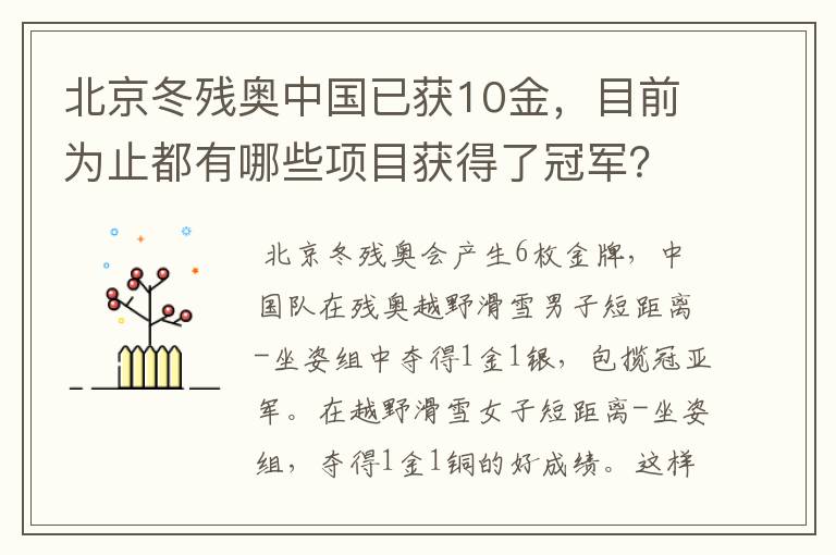 北京冬残奥中国已获10金，目前为止都有哪些项目获得了冠军？