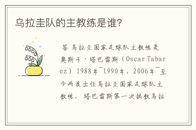 乌拉圭队的主教练是谁？