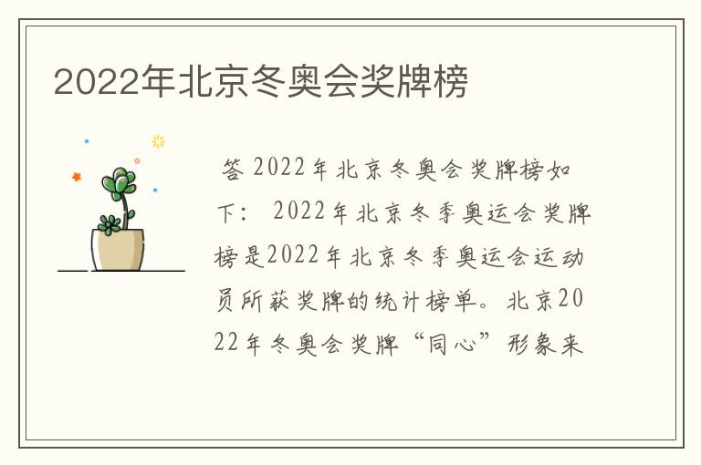 2022年北京冬奥会奖牌榜