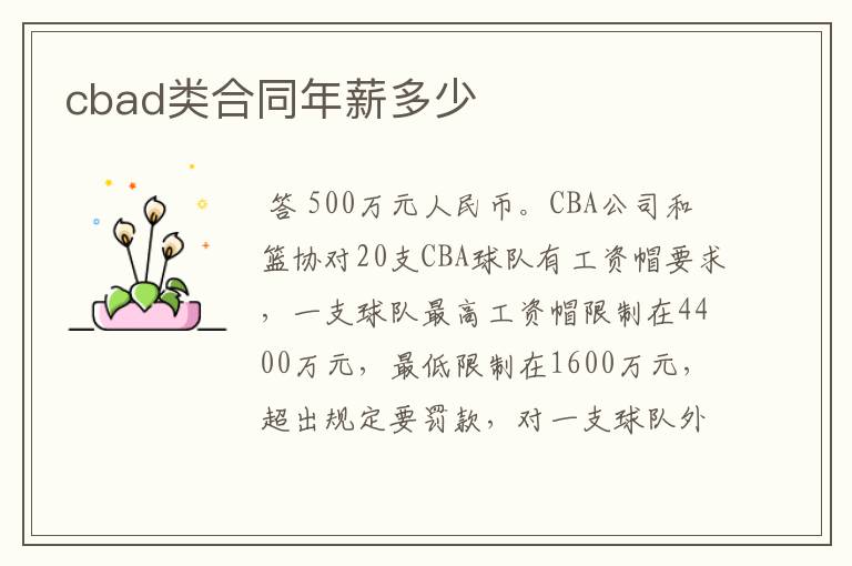 cbad类合同年薪多少