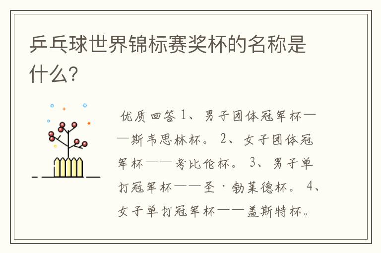 乒乓球世界锦标赛奖杯的名称是什么？