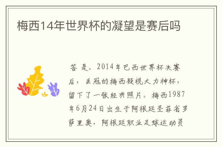 梅西14年世界杯的凝望是赛后吗