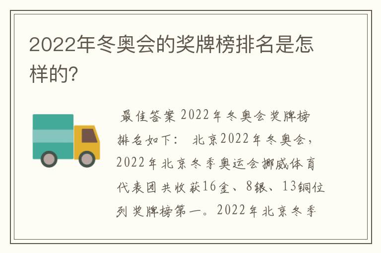 2022年冬奥会的奖牌榜排名是怎样的？