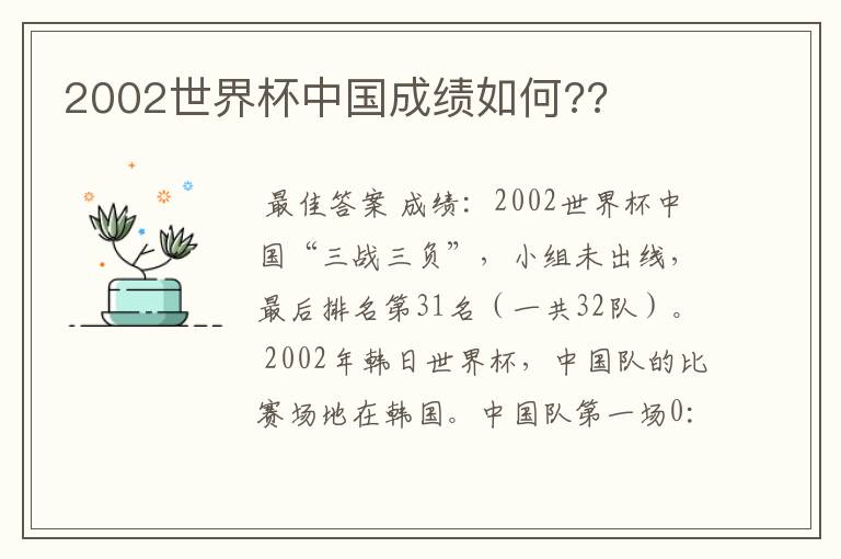 2002世界杯中国成绩如何??