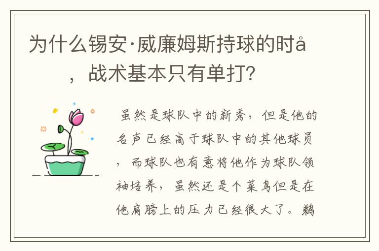 为什么锡安·威廉姆斯持球的时候，战术基本只有单打？