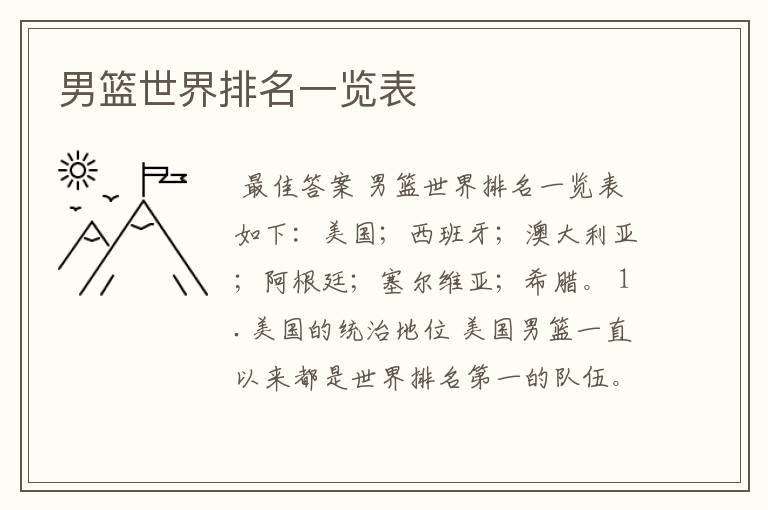 男篮世界排名一览表