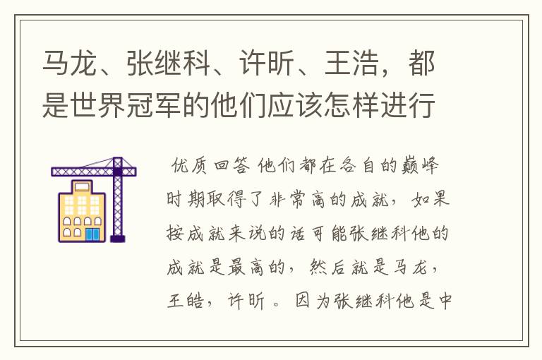 马龙、张继科、许昕、王浩，都是世界冠军的他们应该怎样进行实力上的排序？