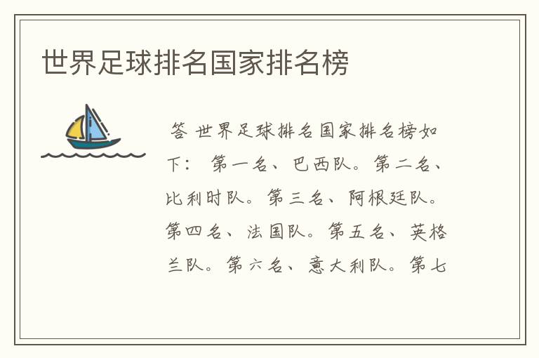 世界足球排名国家排名榜
