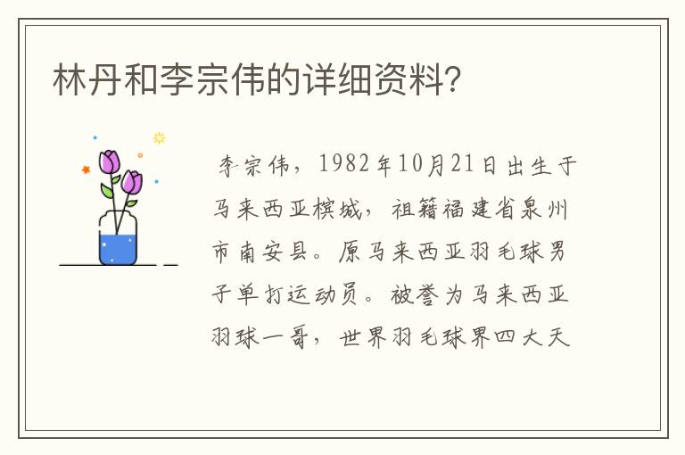 林丹和李宗伟的详细资料？