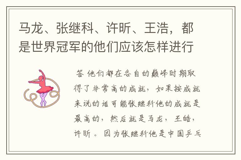 马龙、张继科、许昕、王浩,都是世界冠军的他们应该怎样进行实力上的排序?