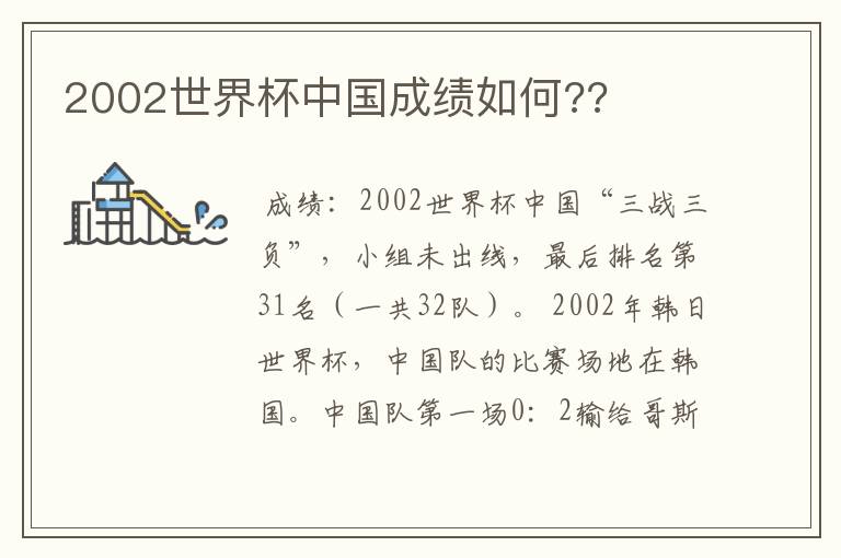 2002世界杯中国成绩如何??