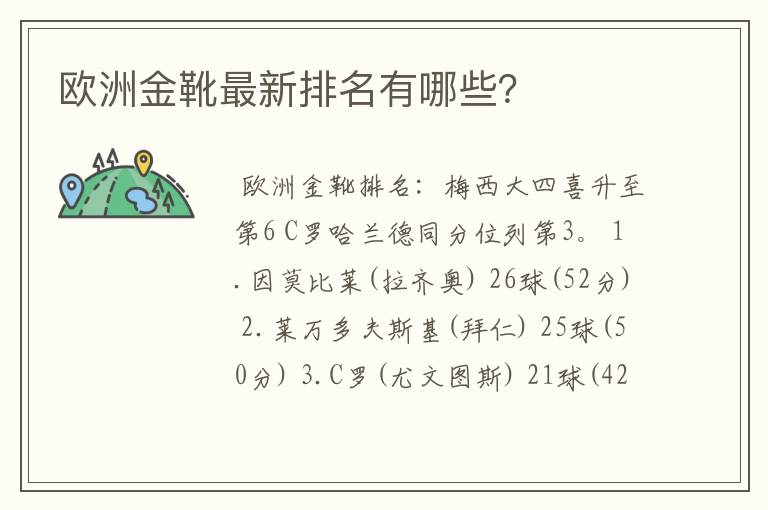 欧洲金靴最新排名有哪些？