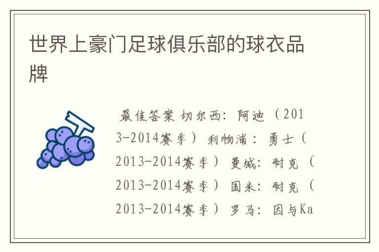 世界上豪门足球俱乐部的球衣品牌