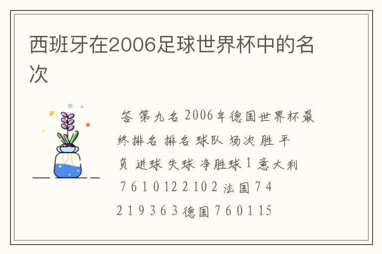 西班牙在2006足球世界杯中的名次