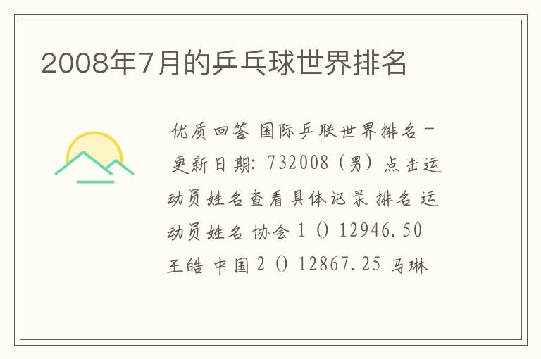 2008年7月的乒乓球世界排名
