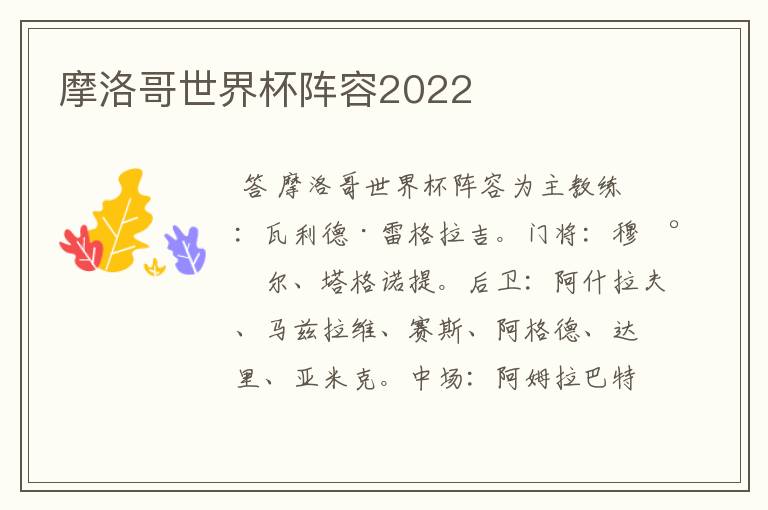 摩洛哥世界杯阵容2022