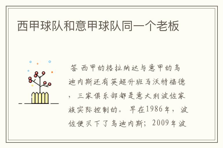 西甲球队和意甲球队同一个老板