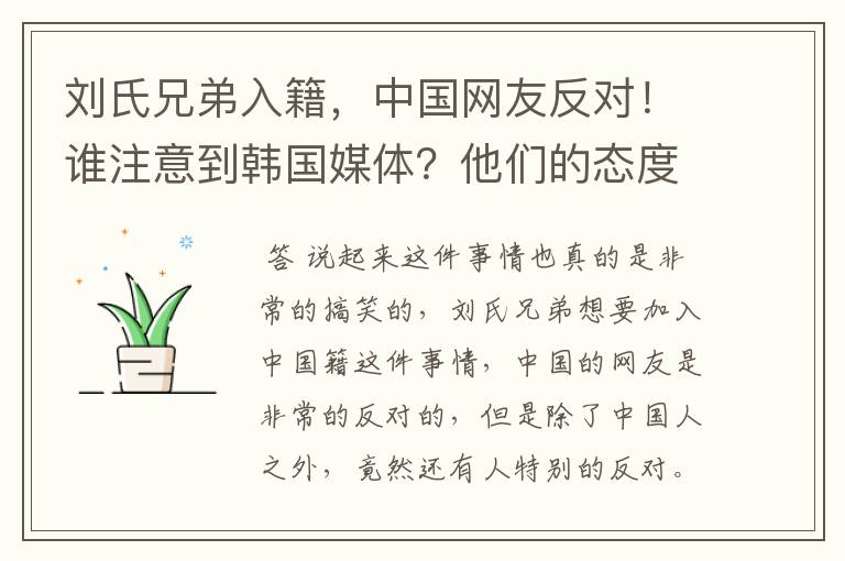 刘氏兄弟入籍，中国网友反对！谁注意到韩国媒体？他们的态度如何？