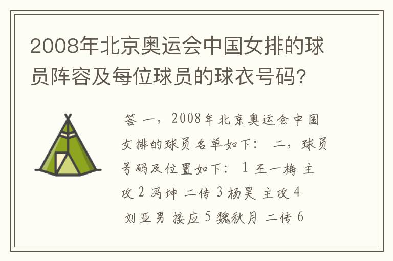 2008年北京奥运会中国女排的球员阵容及每位球员的球衣号码?