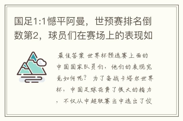 国足1:1憾平阿曼，世预赛排名倒数第2，球员们在赛场上的表现如何？