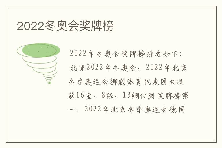 2022冬奥会奖牌榜