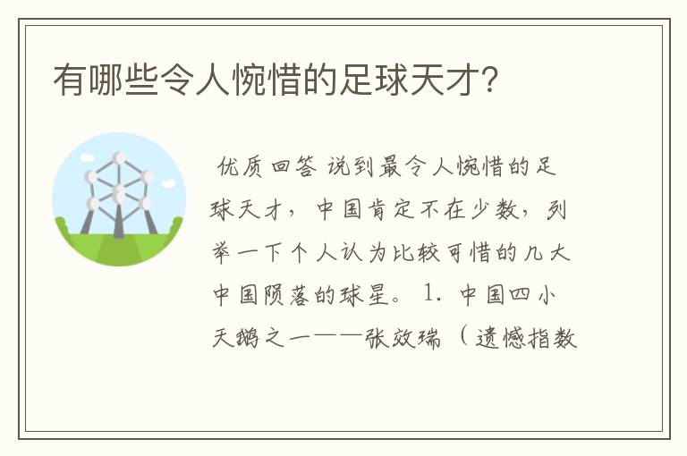 有哪些令人惋惜的足球天才？