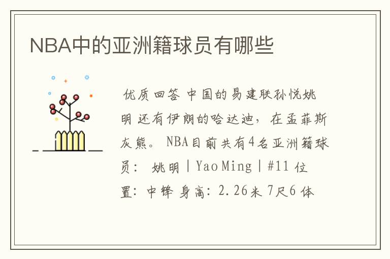 NBA中的亚洲籍球员有哪些