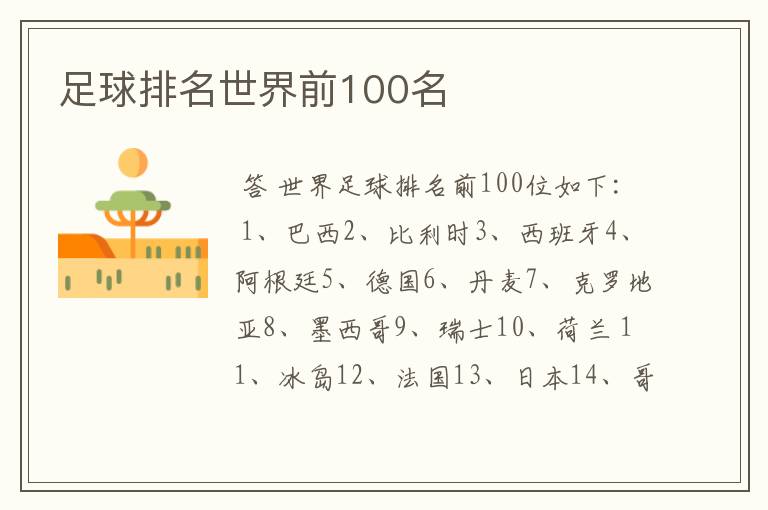 足球排名世界前100名