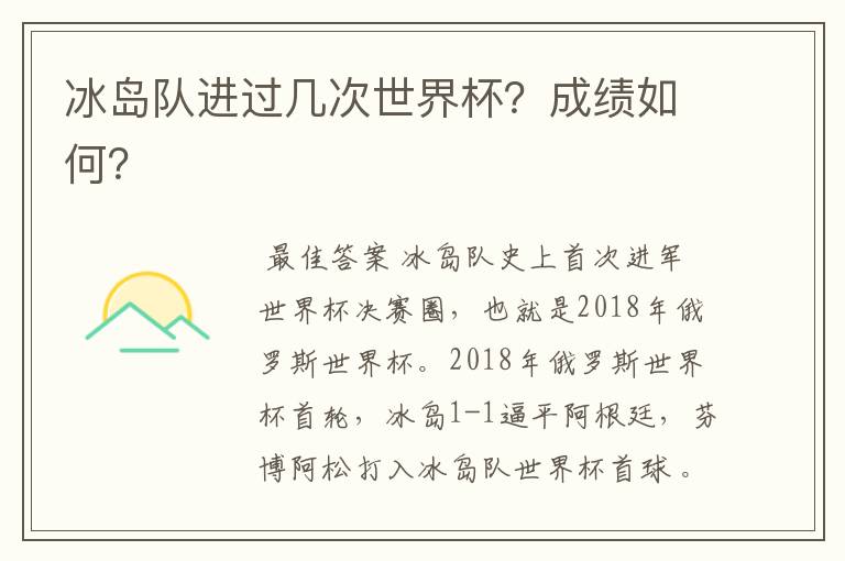 冰岛队进过几次世界杯？成绩如何？